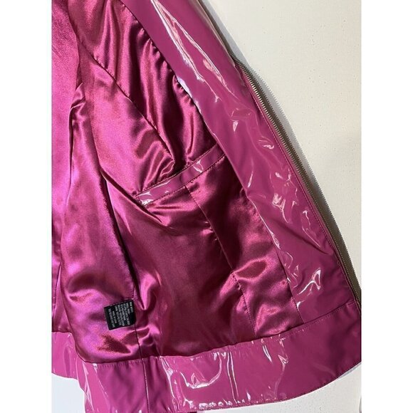 New Pamela McCoy Raspberry Pink Full Zip Pockets Patent Rain Jacket - Picture 6 of 8